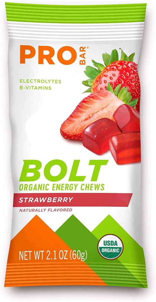 PROBAR - Bolt Organic Energy Chews, Erdbeere, Non-GMO, Gluten-Free, USDA Certified Organic, Healthy, Natural Energy, Fast Fuel Gummies mit Vitaminen B & C, 9 Count (Pack von 1)