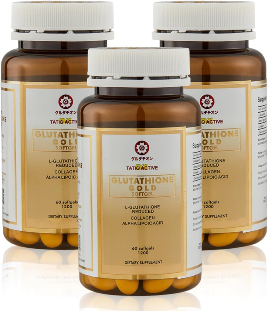 Hergestellt in Japan Advanced Gold Glutathione Kapseln mit Collagen, Vitamin C und Antioxidantien Ergänzung für Radiant, jugendlich-schauende Haut, Collagen Production & Even Skin Tone – 3 Flaschen