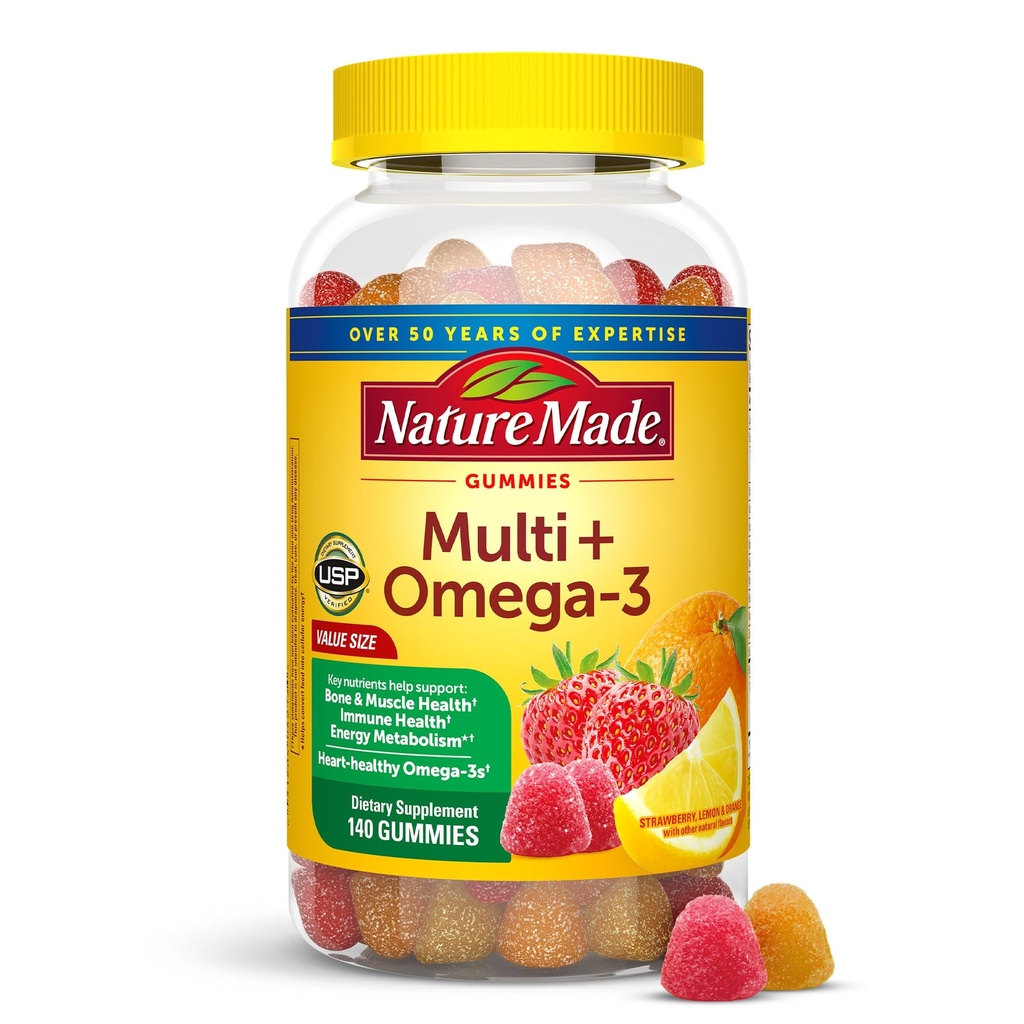 Naturgemachtes Multivitamin + Omega-3, Multivitamingummis für Frauen und Männer, tägliche Ernährungsunterstützung, 140 erwachsene Gummy-Vitamine & Mineralien, 70-Tage-Versorgung