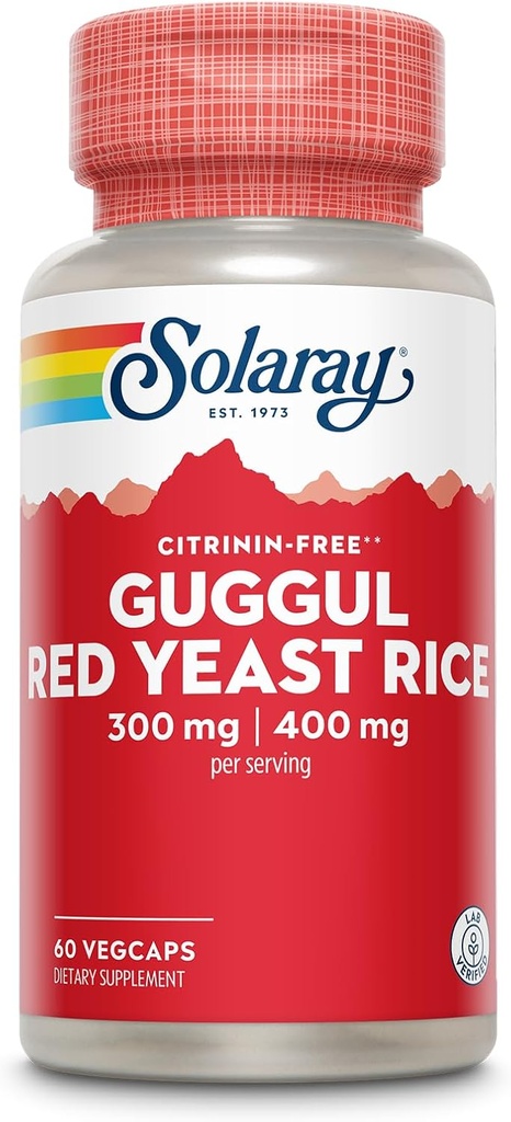 SOLARAY Guggul Gum Extract & Red Yeast Rice | Gesunde Herz-Kreislauf-Funktion Unterstützung | Antike chinesische Medizin & Ayurvedische Medizin Combo | 60ct