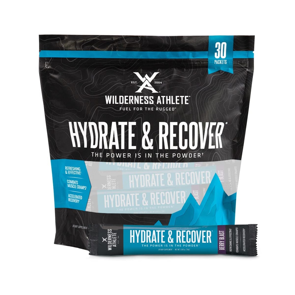 Wilderness Athlete - Hydrate & Recover | Flüssigkeits Hydration Packets Elektrolyt-Getränk-Mix - Recover Faster mit Bcaas - 30 Single Serving Hydrate Packets (Berry Blast),0.49 Unze (Pack von 30)