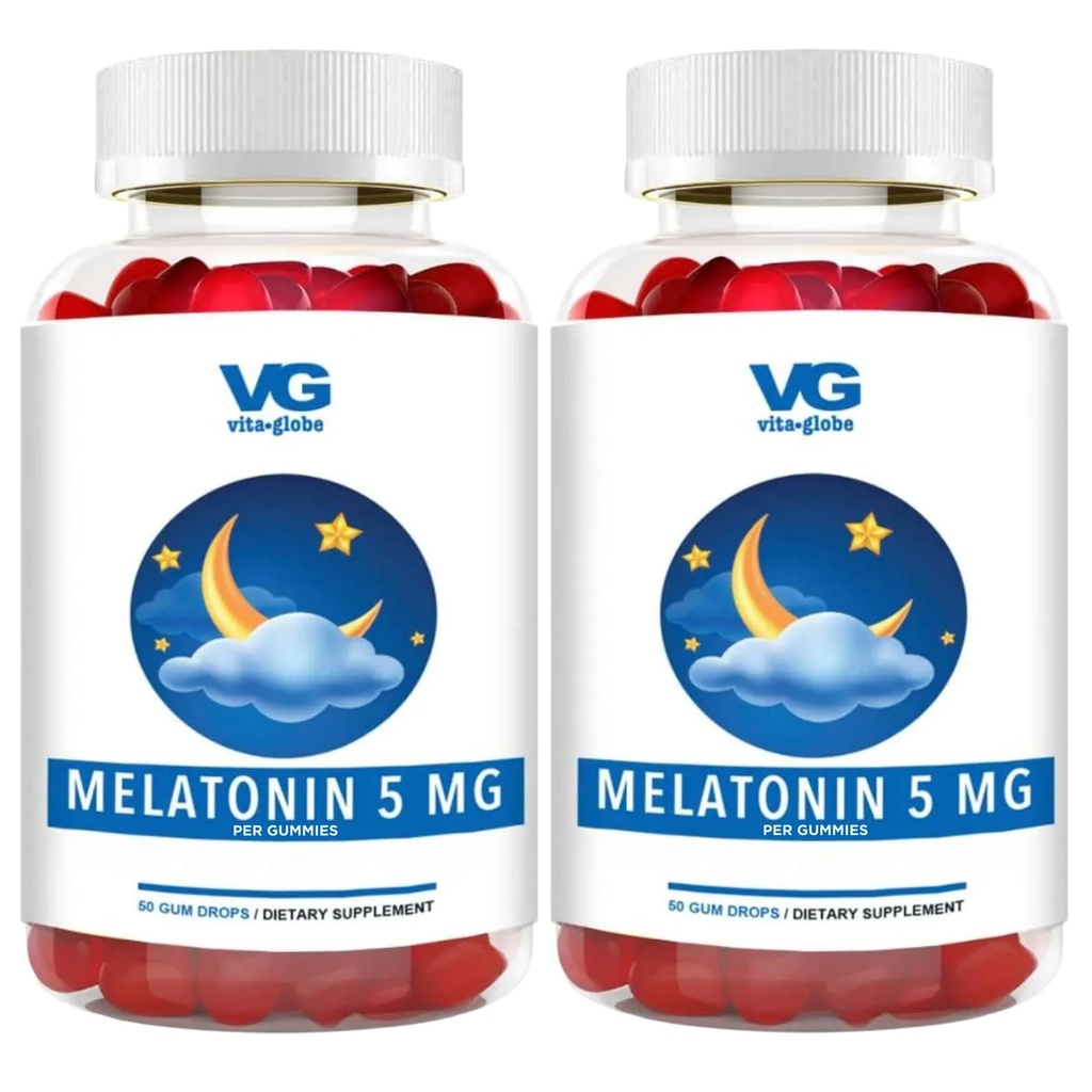 VITA GLOBE Melatonin Gummies 5mg, Sleep Aid Gummies, Non-GMO, Vegan und Sleep Aid Supplement, unterstützt Entspannung und gesunden Schlafzyklus, 50 Count Sleep Aid Gummy (Paket von 2)