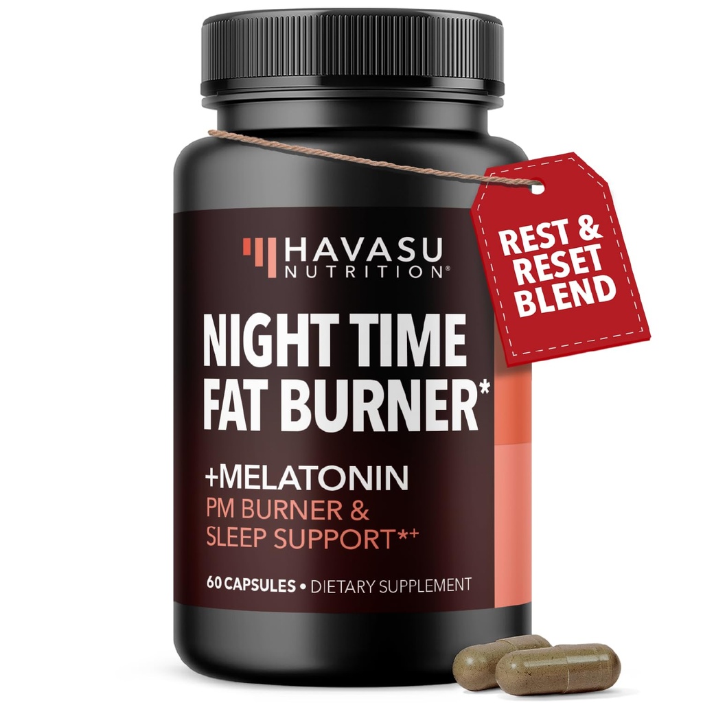Night Time Fat Burner Kapseln für Männer und Frauen - Appetit Suppressant für Weight Loss mit White Kidney Bean - 60 Count - Metabolism Booster mit Melatonin für Schlafunterstützung - 2-Monatsversorgung