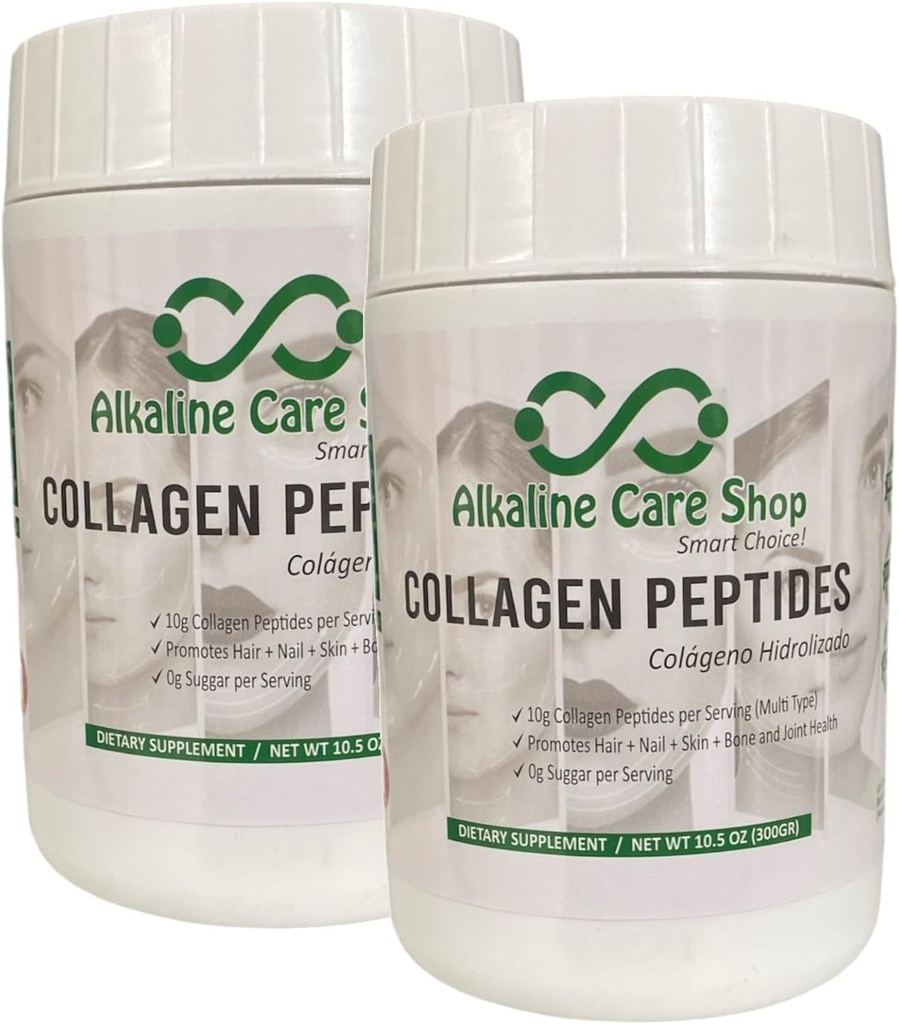 Alkaline Pflege | Hydrolysierte Collagen Peptide für Frauen & Männer | Multi-Typ Unflavored Collagen Powder for Hair, Bones, Haut, Nails & Joints |10g Collagen Peptide per Serving | Set von 2 | 21Oz (600g)