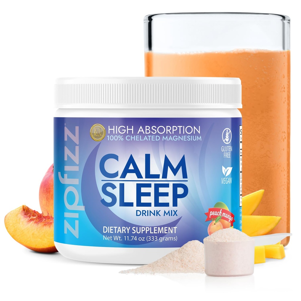Zipfizz Nightly Calm & Sleep Supplement Powder, Peach Mango, 12.3 oz (30-60 Servierungen) | Natürliche Schlafhilfe für Kinder & Erwachsene | Enthält Magnesium, Melatonin, L-Theanin | Relaxation & Mood Enhancement
