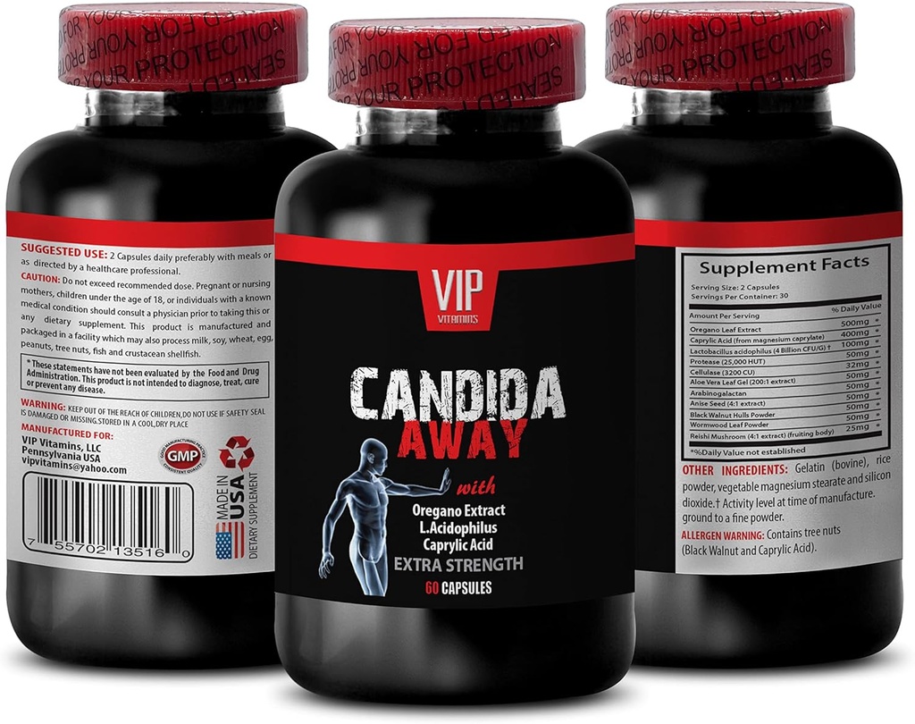 Immunsystem Booster - CANDIDA AWAY EXTRA STRENGTH FORMULA - DIGESTIVE AID - candida cleanse, candida support, candida overgrowth, candida ergänzen, candida complex, candida - 1 Flasche 60 Kapseln