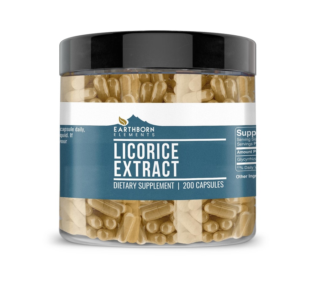 Earthborn Elements Licorice Extract 200 Capsules, Pure & Undiluted, No Additives