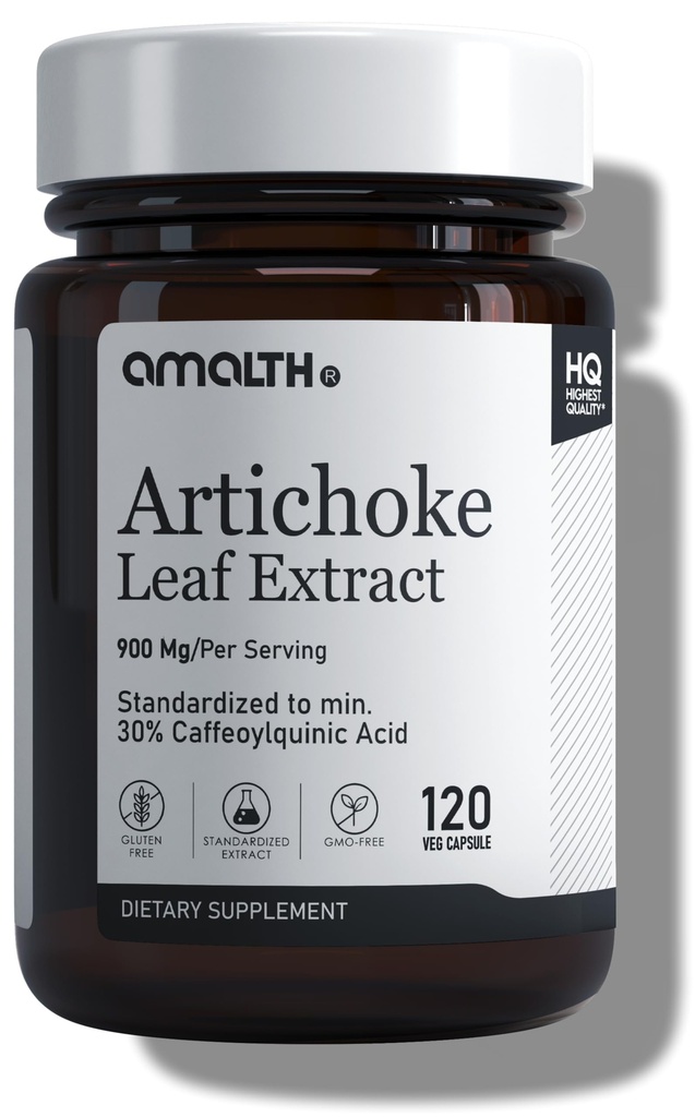 Amalth Artichoke Blatt Extrakt 120 Veg Kapseln -20% Caffeoylquinsäure Standardisierter Extrakt - Unterstützt Leber & Verdauung Non-GMO Gluten Free