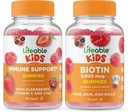 Lebendige Immununterstützung Kinder + Biotin Kinder, Gummie Bundle - Große Verkostung, Vitamin-Ergänzung, Glutenfrei, GMO frei, Kaugummi