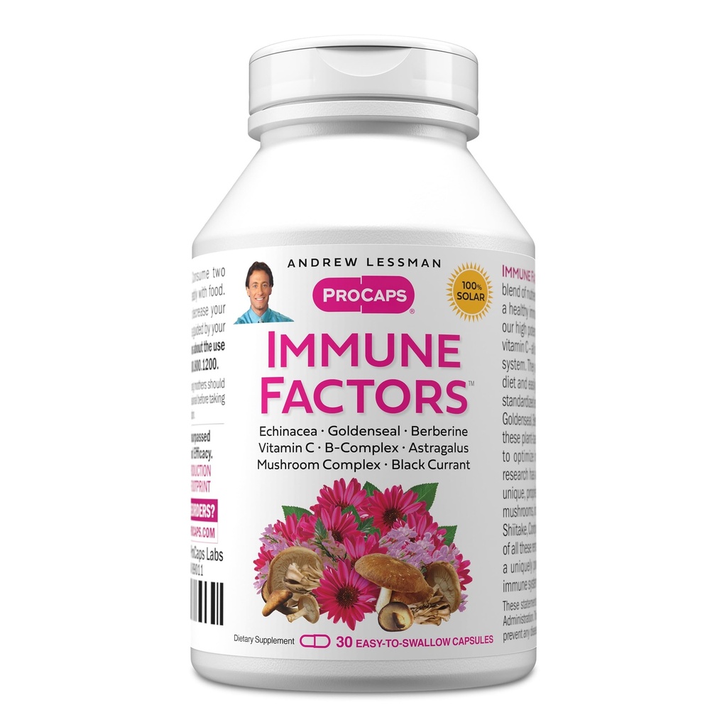 ANDREW LESSMAN Immune Factors 30 Capsules - Echinacea, Goldenseal, Vitamin C, Astragalus, Berberine, Mushroom Blend, Black Currant. Supports and Promotes Immune System and Natural Defenses