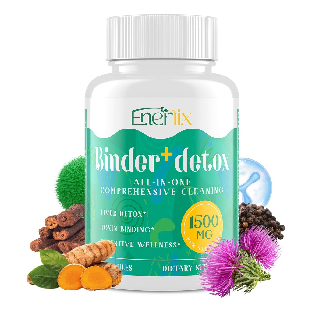 15-in-1 Detox Binder, Aktivkohle, Zeolit & Bentonit Clay, Chlorella, 1500 MG Detox Supplement Maximum Absorbent, Liver Gut Digestive Detox Cleanse, 90 Vegan Kapseln