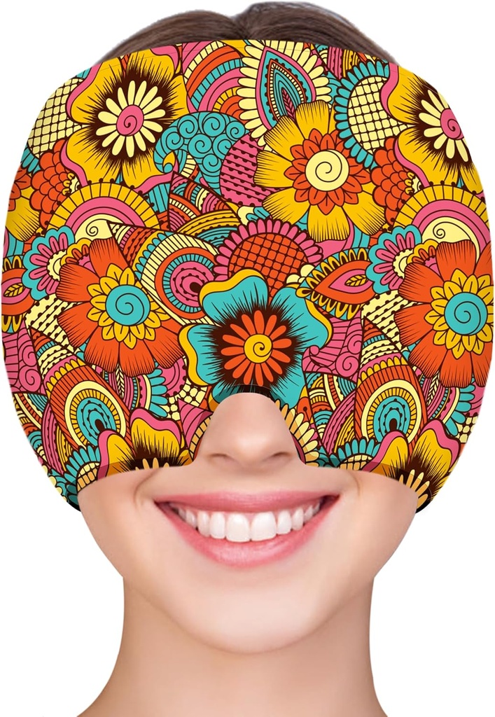 ZNÖCUETÖD Migraine Relief Cap Kopfschmerz Kap Kalt Cap Ice Hat für Migraines Kopfschmerz Sinus Stress Tension Head Ice Pack Wrap Migraine Mask Hangover Cap Ice Beanie Hot/Cold Compression Women