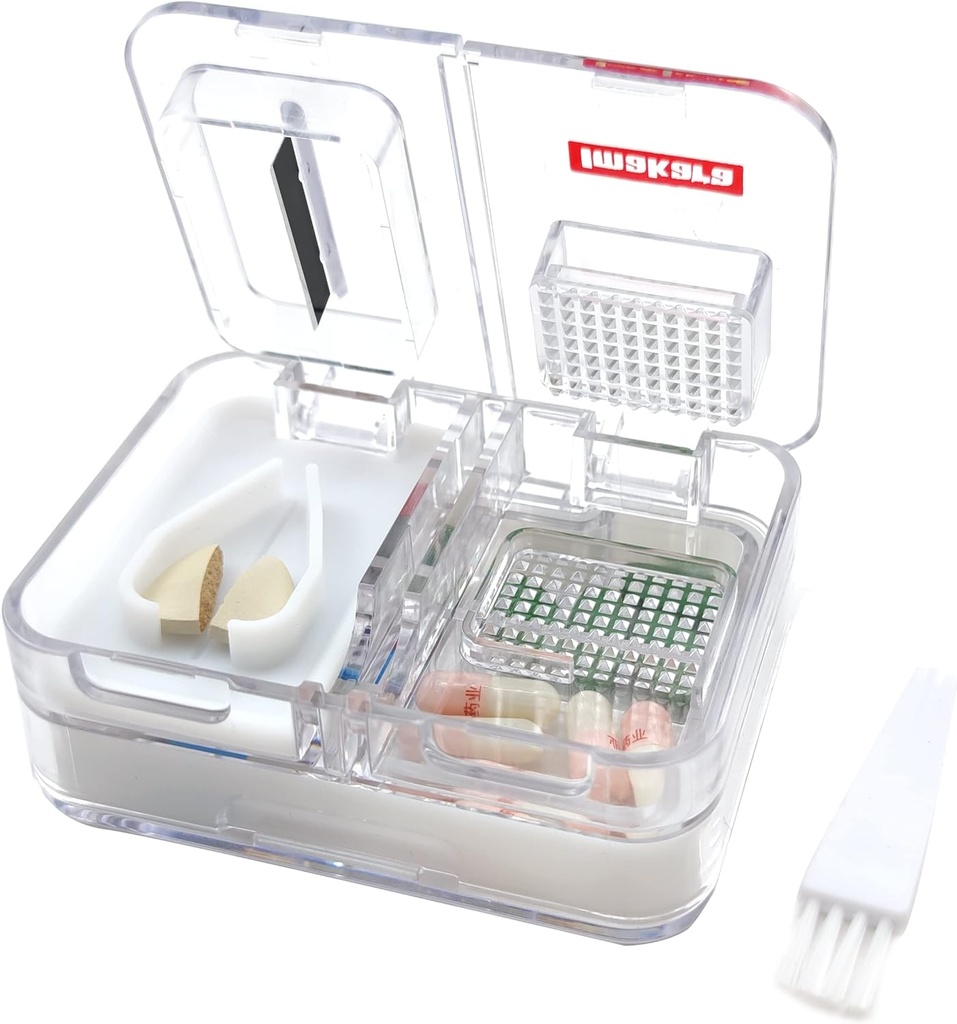 Reise Pille Box Medizin, Nahrungsergänzungsmittel, Vitamin Pill Organizer Tägliche Verwendung Pille Fall mit Pille Cutter Pille Crusher und Grinder (Weiß)