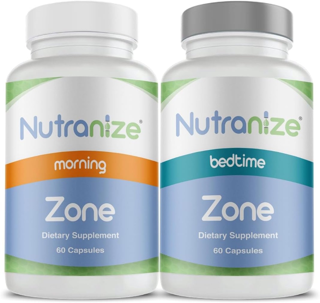 Nutranize Zone Twin-Pack Supplement System - Pharmacist-Designed Morning & Bedtime Kapseln mit Magnesium Glycinat, Vitamin D3, K2 MK7, Methylfolat, Chrom, Melatonin - 30 Tage Versorgung (120 Count)