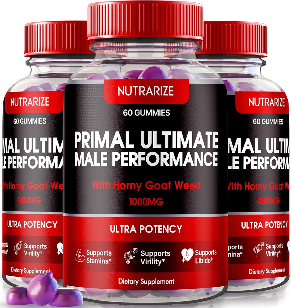 NutraRize (3 Pack) Primal Ultimate Gummies, Official PrimalUltimate Performance Supplement, The Key to Regain Confidence, Premium Gummy, Official Prime Ultimate Reviews (180 Gummies)