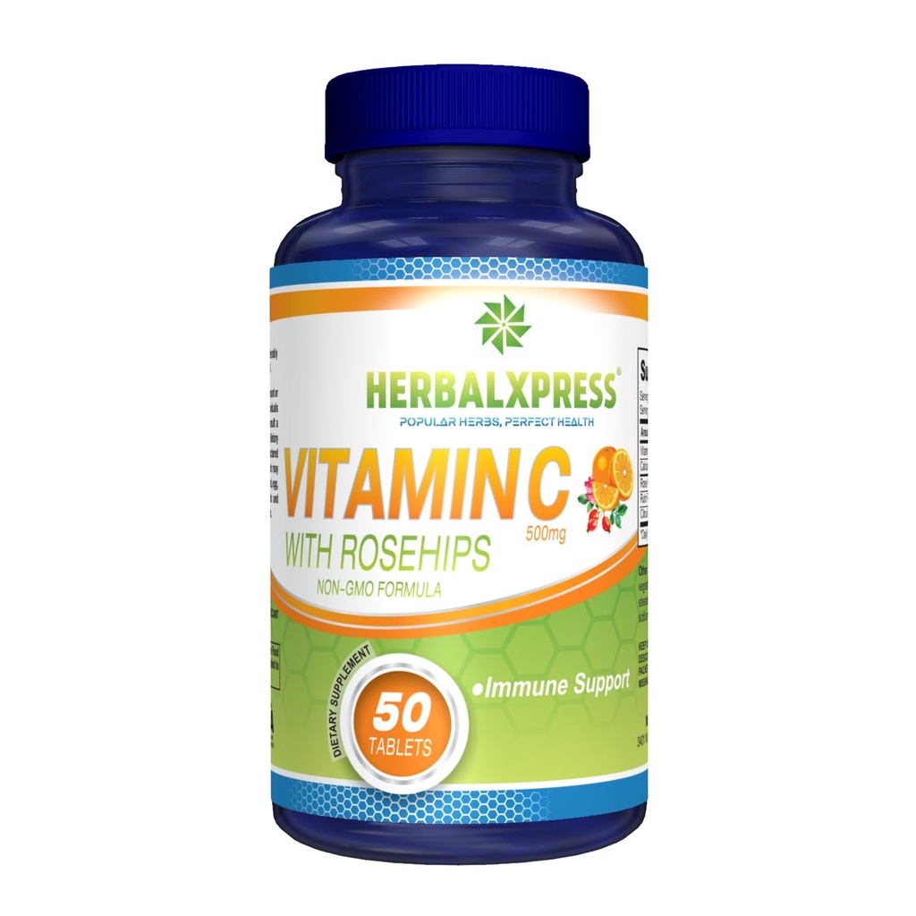 Herbalxpress Vitamin C 500mg mit Rose HIPS, Ascorbic Acid & Citrus Bioflavonoids 50 Tabletten (1 Tub) - Der leistungsstarke Duo:- Ein ergänzender Ansatz, um Ihr Immunsystem zu steigern.