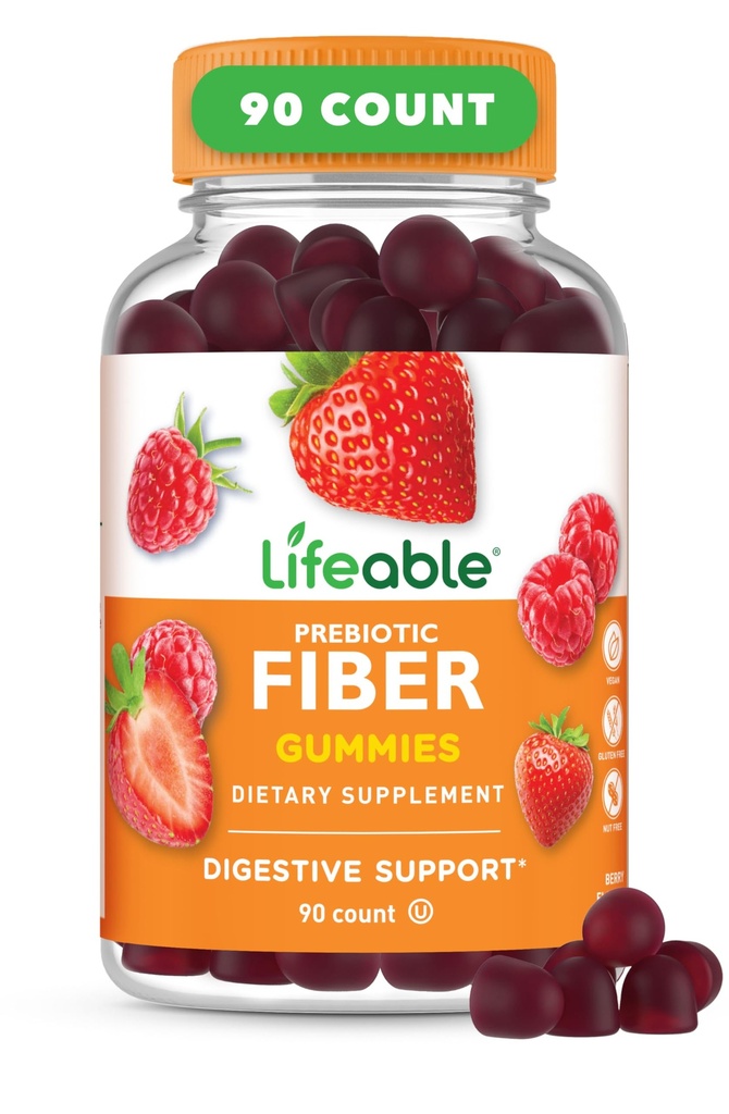 Lifeable Prebiotic Fiber Gummies for Adults | 5g | Great Tasting Fiber Supplement Gummies | Prebiotic Gummies for Digestive Health | High Fiber Gummies for Women, Men | 90 Gummies