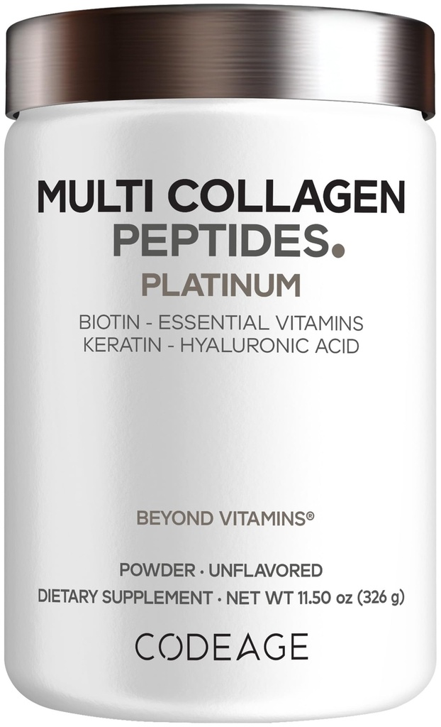 Codeage Multi Collagen für Frauen und Männer Biotin 10000mcg Keratin, Protein Vitamin C B6 D3, Hyaluronsäure, Niacin - hydrolysierte Collagen Kaffee Creamer 5 Arten - Unflavored - Non-GMO - 11.5oz