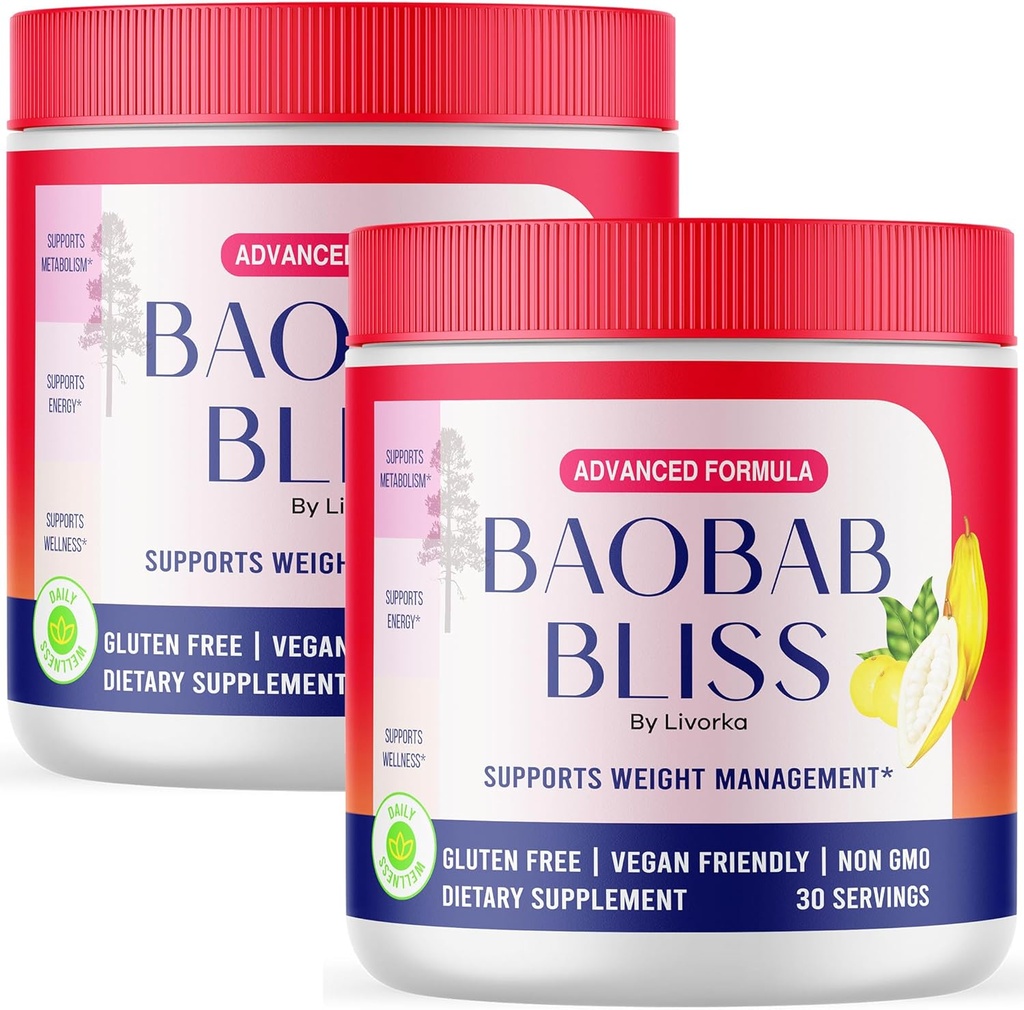 LIVORKA Baobab Bliss, All Natural Fiber Organic Fruit Powder Supplement, 60 Servings for 2 Months (Pack of 2)
