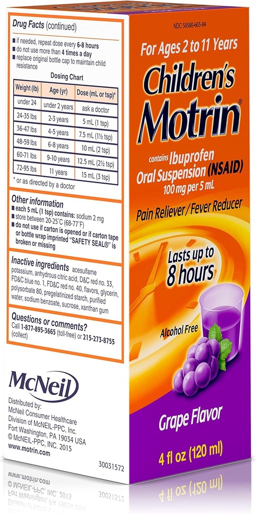 Motrin Kinder Mundfeder Grape Flavor - 4 Unzen, Packung mit 4
