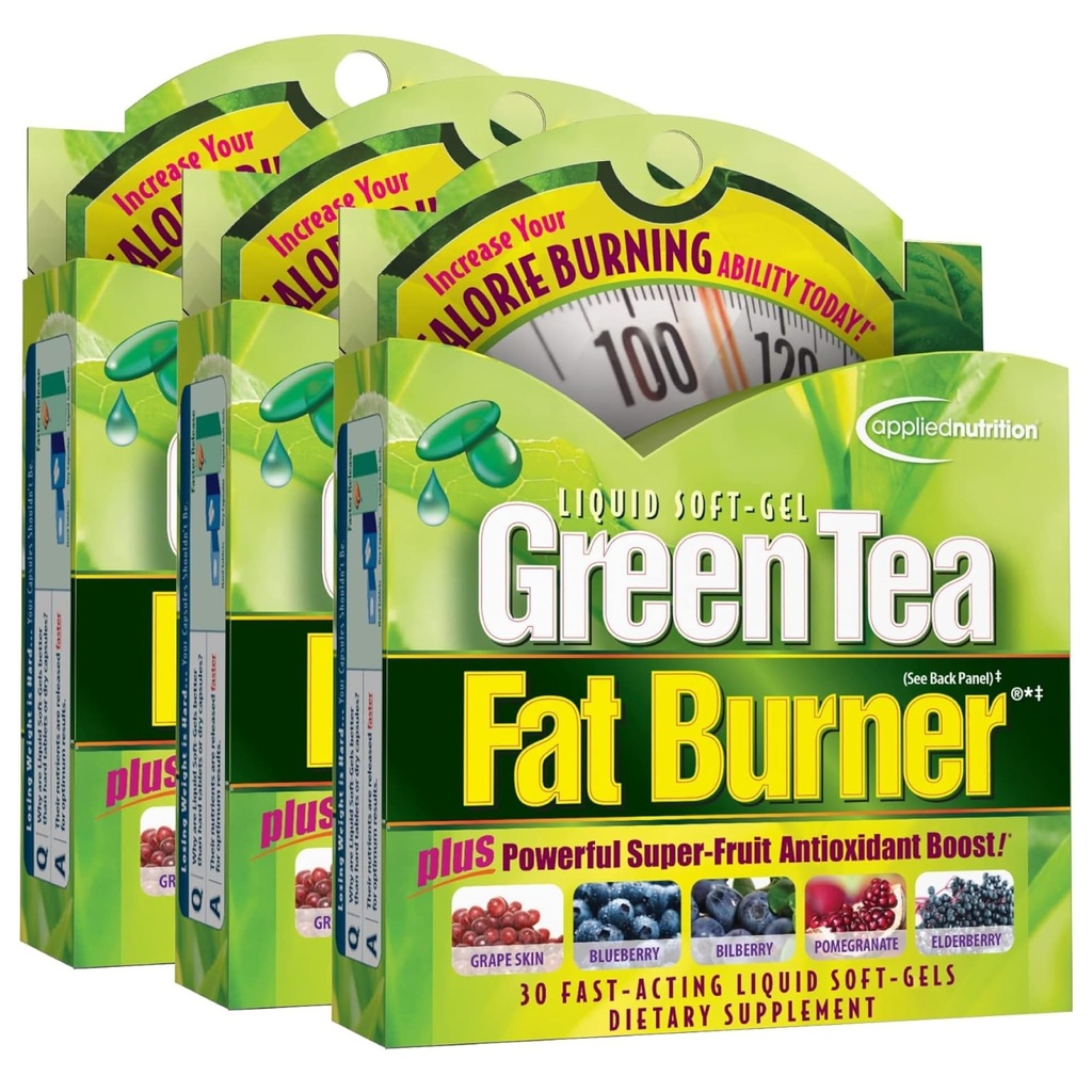 Angewandte Ernährung Grüner Tee Fat Burner - 30 Liquid Soft-Gels, Packung von 3 - Erhöht Kalorienverbrennung & Lieferungen Leistungsstarke Antioxidantien - 45 Gesamt Servierungen