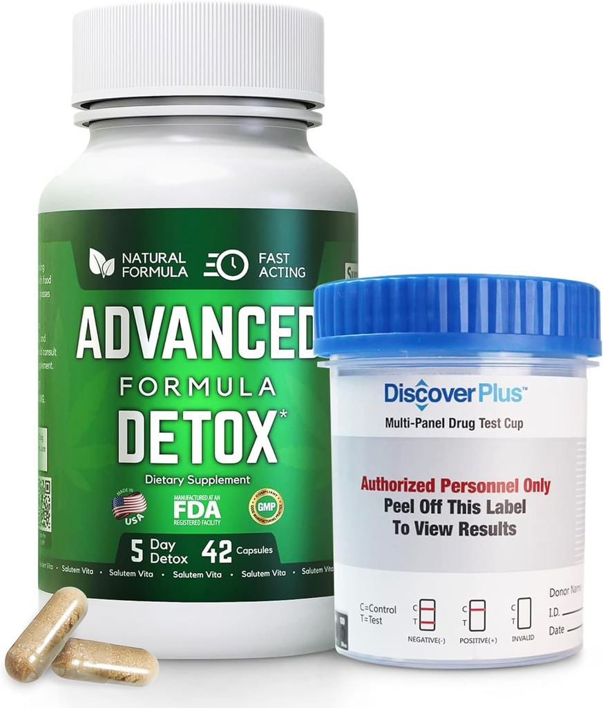 Advanced Detox Cleanse, Detox Kit mit Test Cup, Natural Detox & Cleanse mit Milchdistel, Licorice Powder und mehr, Körperreiniger Detox für Frauen und Männer, 42 Kapseln, 1 Packung