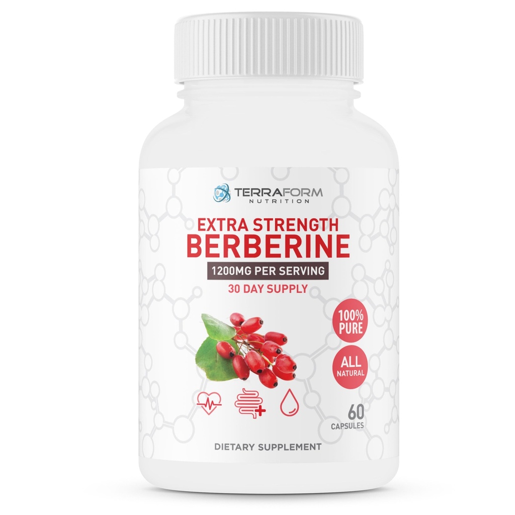 Berberine Supplement - 1200mg Max Strength Berberine HCl Pro Servieren - Pure Berberine - 60 Kapseln, 600mg Jeder - 1 Monat Versorgung - TerraForm Nutrition