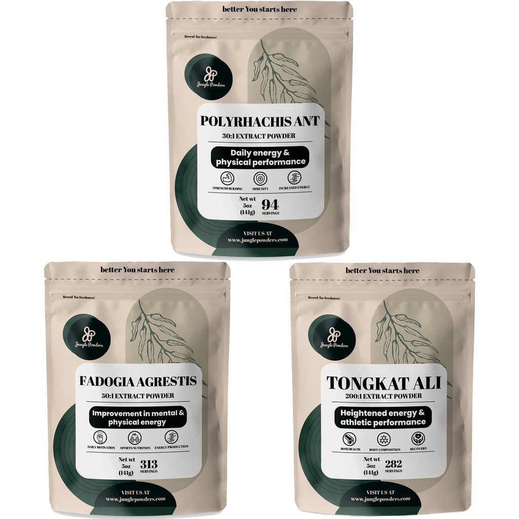 Dschungel-Pulver Shilajit-Pulver für Männer, Tongkat Ali für Männer Pulver, Fadogia Agrestis-Extrakt für Männer Traditionelle Männer Gesundheit Unterstützung für Drive & Passion Bundle