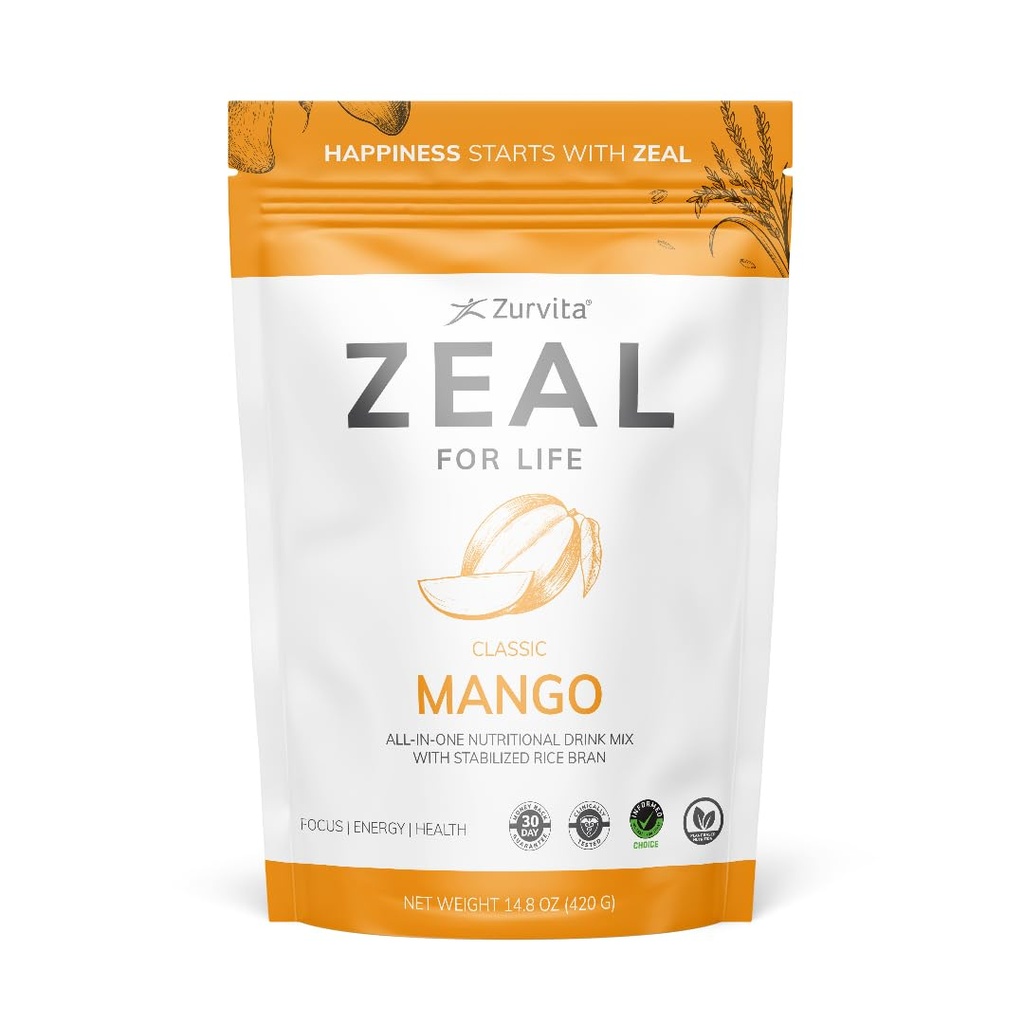 Zurvita Zeal for Life Wellness Drink Mix - Mango Flavor - Glutenfrei, Vegan, mit Biotin, Vitamine B12, C, D, E, Eisen, Magnesium - 30 Servierungen (420g)