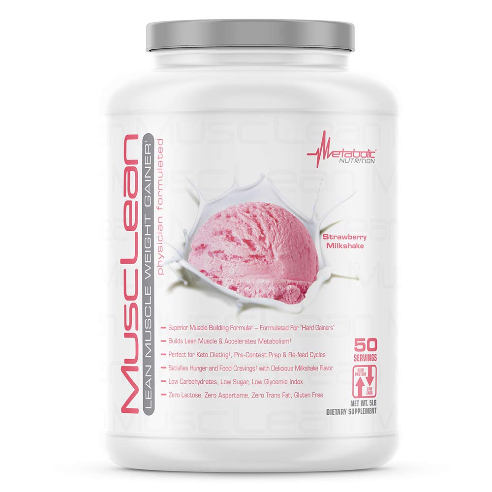 Metabolic Nutrition - Musclean - Milkshake, Whey High Protein Meal Ersatz, Wartung, Low Carb, Keto Diät, Verdauungsenzyme, Erdbeere, 5 Pfund (50 Ser)