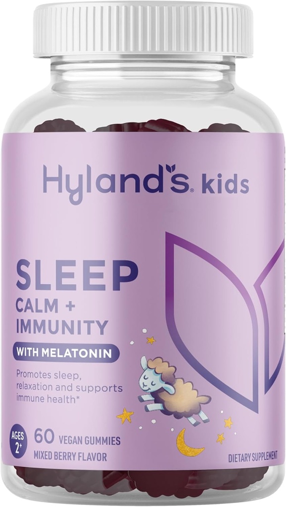 Hyland's Kids Sleep Calm & Immunität Unterstützung mit Melatonin, Schlafhilfe Gummis mit Vitamin C, Zink, Elderberry & Chamomile, Hilft mit Schlaflosigkeit und Restlessness, 60 Vegan Gummis