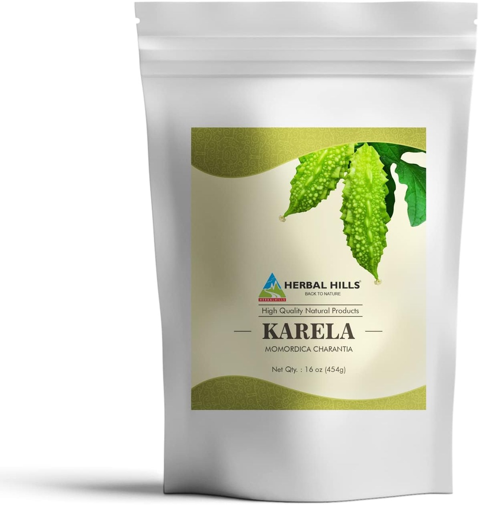 HERBAL HILLS Bitter Melon/Bitter Gourd/Karela Powder (Momordica Charantia) | 16oz (454 GMS) | Best for Eye & Skin Health