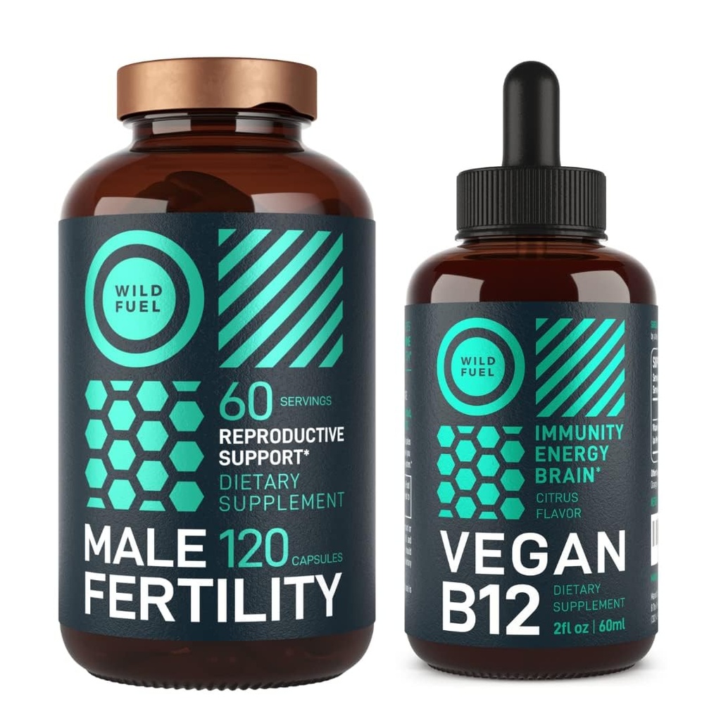 WILD FUEL Male Fertility Supplement and Liquid B12 Mens Health and Energy Bundle