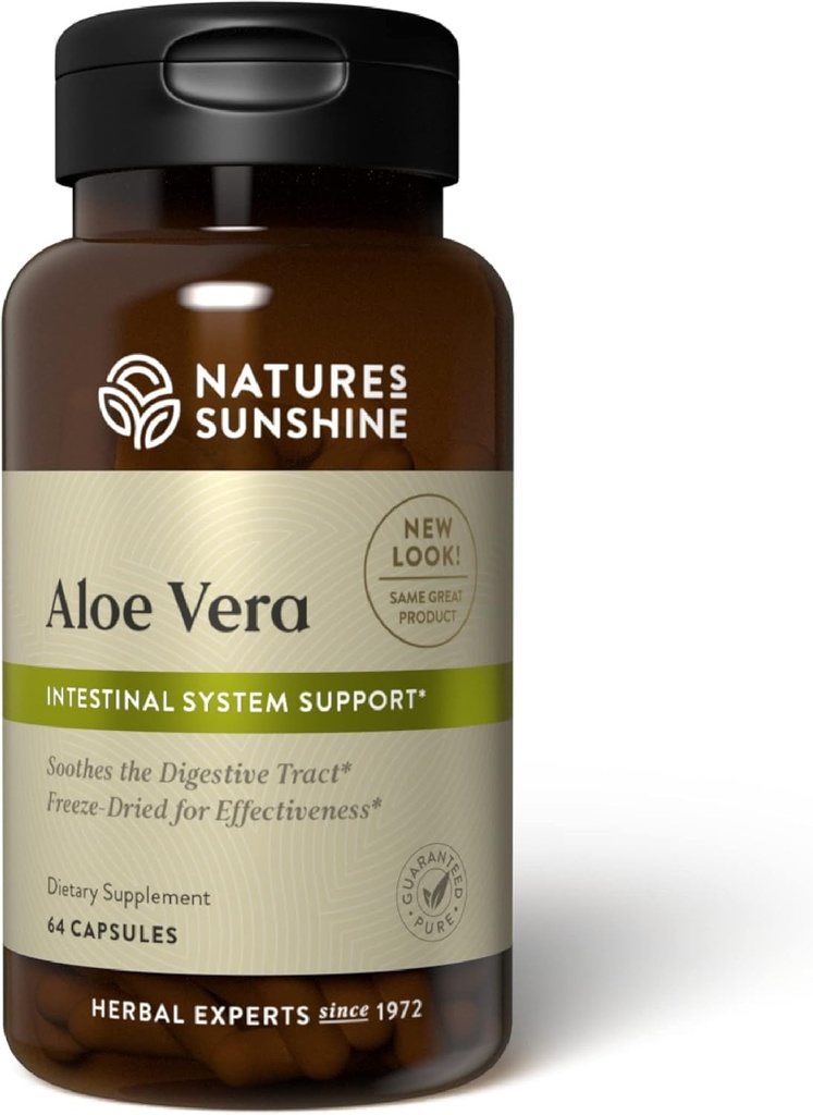 Natur Sonnenschein Aloe Vera Freeze Getrocknet, 64 Kapseln | Beruhigt die Verdauung Trakt und liefert Nährstoffe zu den Darmsystemen