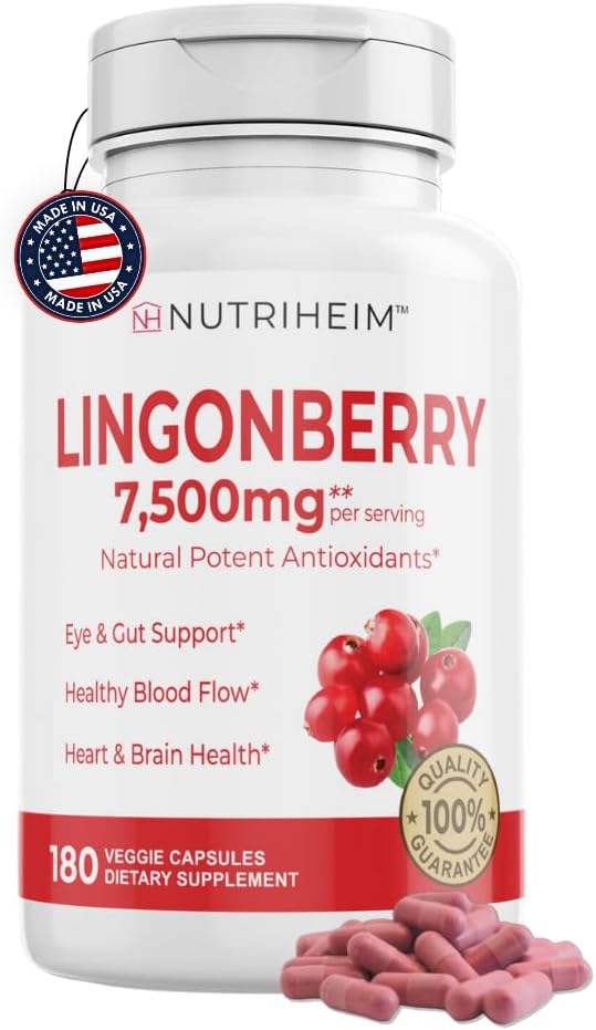 Lingonberry Powder 7500mg für Urinär Trakt, Blutzirkulation, Gut Gesundheit, Augengesundheit, Antioxidante Unterstützung - Pure 5:1 Ratio & 180 Veggie Capsules - Non-GMO, Glutenfrei, Vegan-Friendly Supplement