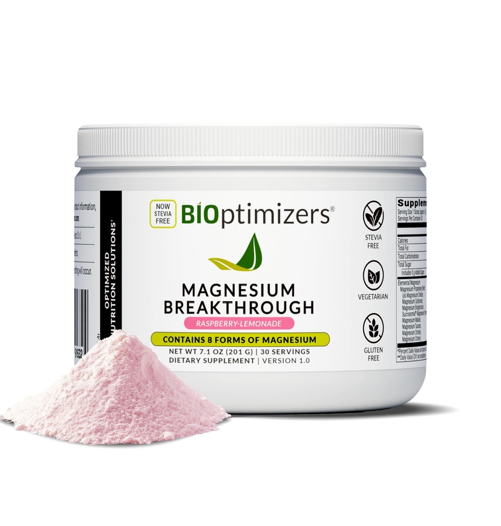BIOptimizers Magnesium Breakthrough Drink - 8 Forms of Magnesium, Electrolytes, Sleep Health, Stress, Muscle Recovery, Heart Support | Glycinate, Citrate, Malate- Raspberry Lemon