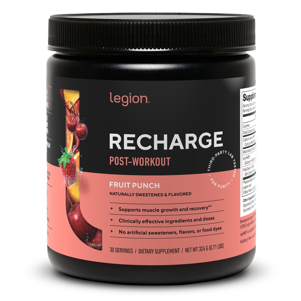 LEGION Recharge Post Workout Supplement - Alle natürlichen Muskelaufbau und Erholungsgetränk mit Micronized Creatine Monohydrate. Natürlich Sweetened & Flavored, Safe & Healthy (Fruit Punch, 30 Serve)