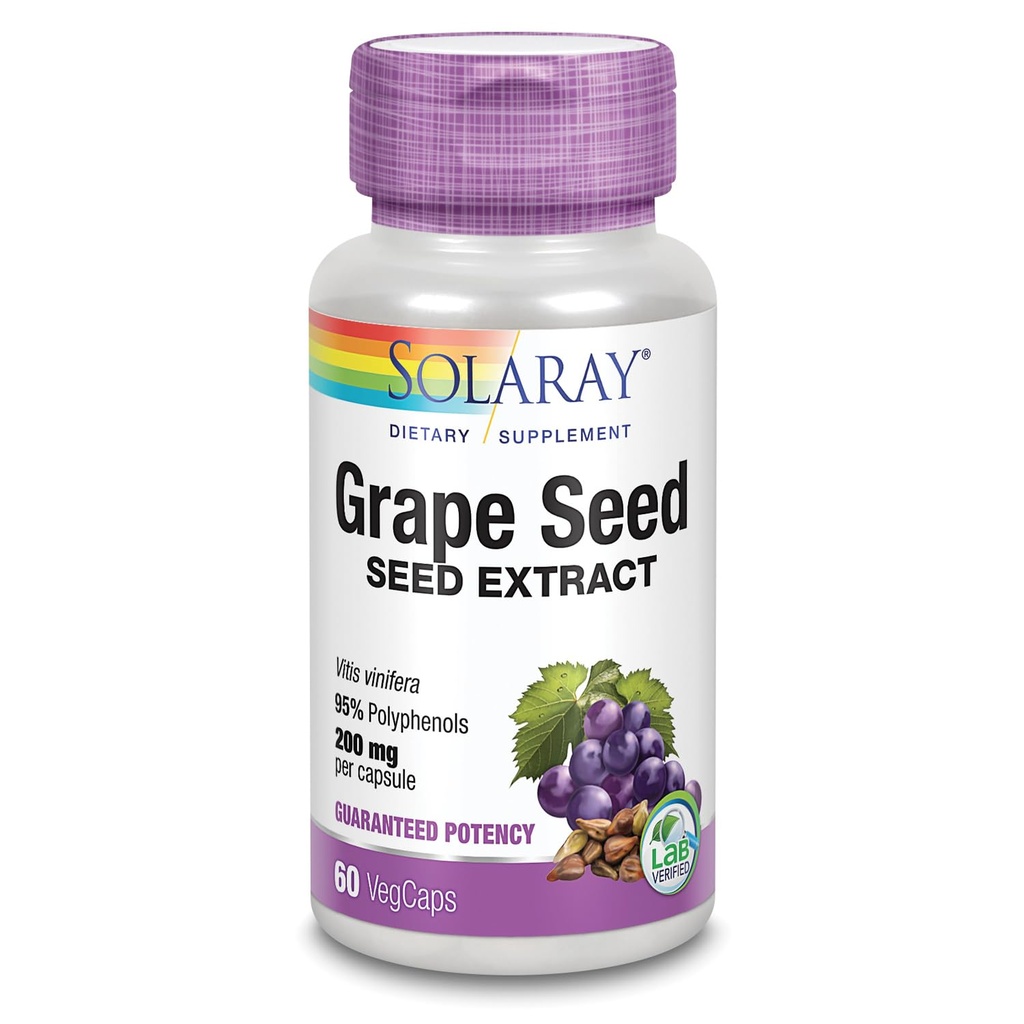 SOLARAY Grape Seed Extract 200 mg Plus Bioflavonoid Complex | Gesunde Herz-Kreislauf- & Blutgefäß-Unterstützung | 60 VegCaps