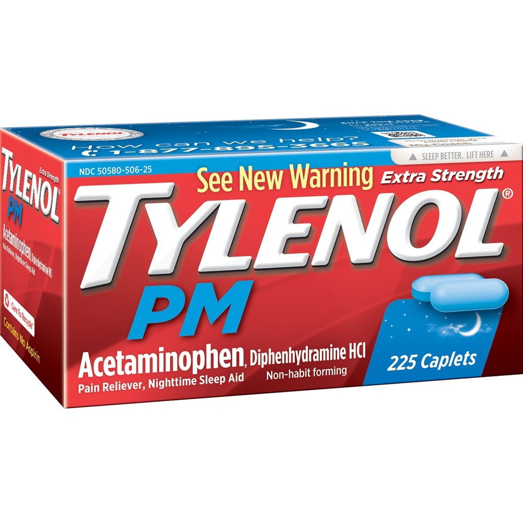 Tylenol Pm Extra Strength Pain Reliever + Schlafhilfe, 225-Kapseln (1 Packung)