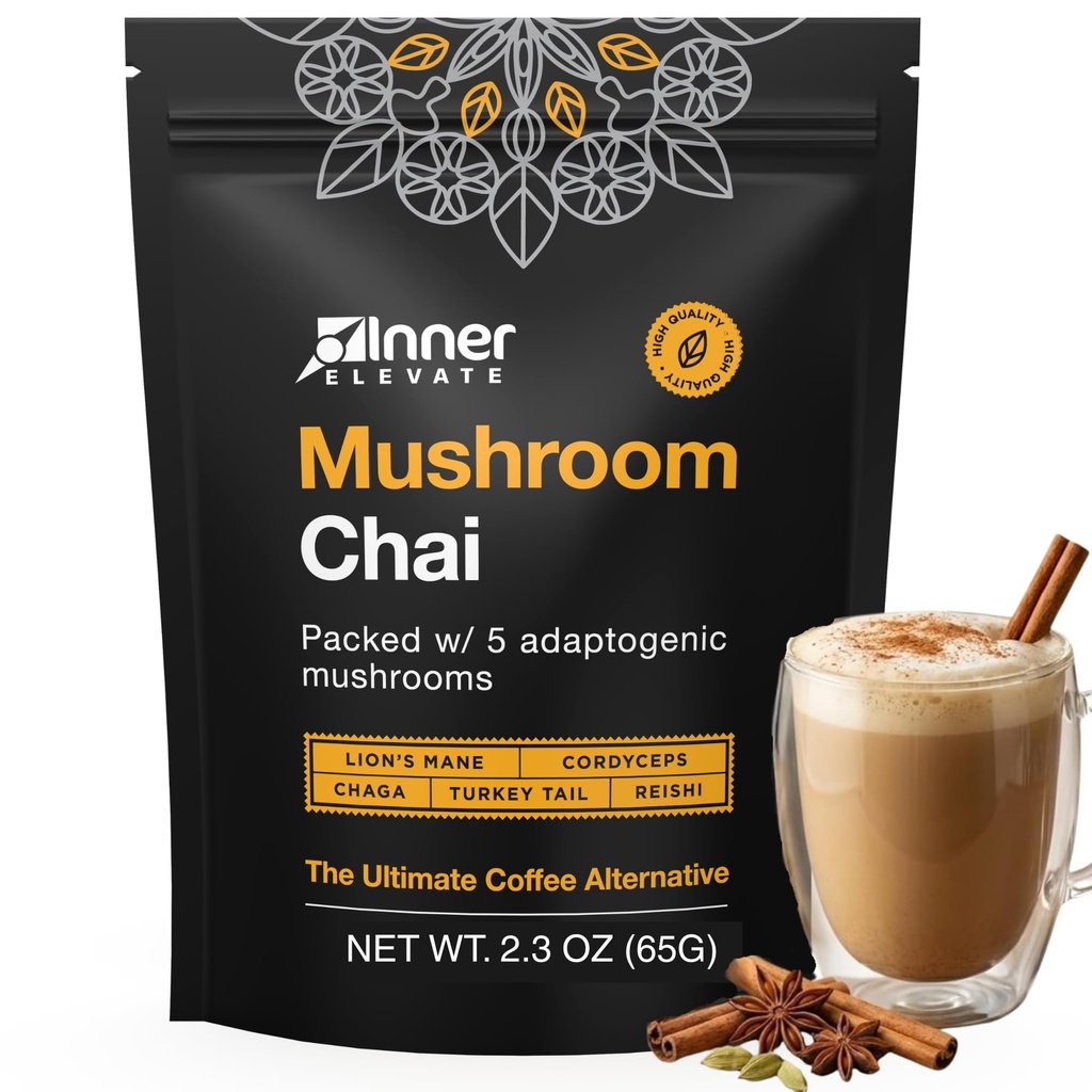 Inner Höhe Superfood Pilz Chai - Ultimate Coffee Alternative - Adaptogenic Pilz Tee trinken mit Lion's Mane, Cordyceps, Chaga, Reishi, Türkei Tail (35 Servierungen)