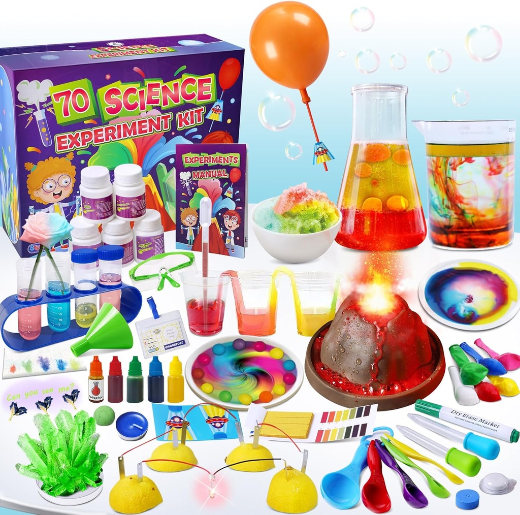 UNGLINGA 70 Lab Experimente Wissenschaft Kits für Kinder Bildungswissenschaftler Spielzeug Geburtstag Geschenke Idee für Mädchen Jungen, Chemie Set, Erupting Volcano, Frucht Schaltungen, S.T.E.M Aktivitäten Wissenschaftsprojekt