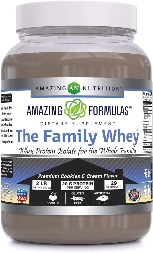 Erstaunliche Formeln Das Family Whey Protein (Isolat) Pulver für die ganze Familie - 2 lbs - Most Complete & Purest Form of Protein - Glutenfrei (Cookie & Cream)