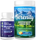 Nature's Perfect Night Melatonin 5mg Schnell auflösen Mixed Berry 200 Zählen mit Serenity Magnesiumpulver 15 oz Zitronen-Raspberry