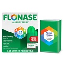 Flonase Allergy Relief Nasenspray, 24-Stunden-nicht-Drowsy Multi-Symptom Relief – 144 Sprays (Pack von 2) plus Bonus Pack von Tissues