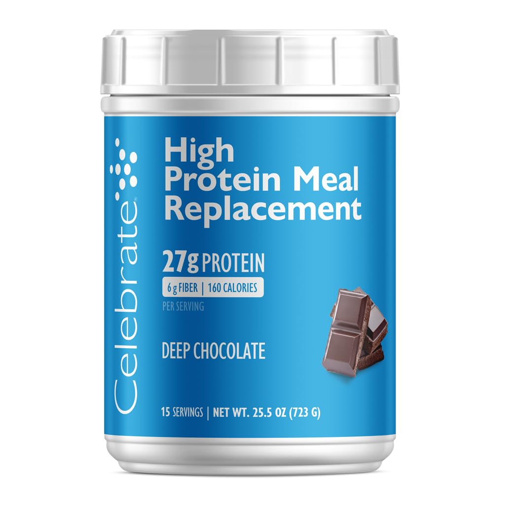 Celebrate Vitamins High Protein Meal Replacement Shake, 27 g Protein Powder, 6 g Fiber, Für Post-Bariatric Surgery Patienten, Deep Chocolate, 15 Portionen