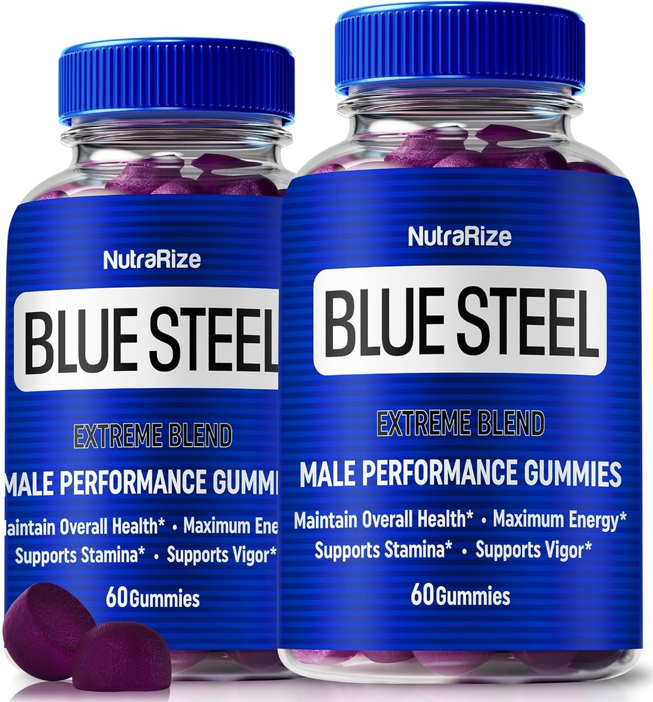(2 Pack) Blaue Stahlgummis für Männer, tägliche Ernährung zu erhöhen Vertrauen und allgemeine Gesundheit, Alle natürlichen Ergänzung zu unterstützen Spitzenleistung, offizielle Male Gummy, BlueSteel Bewertungen (120 Gummies)