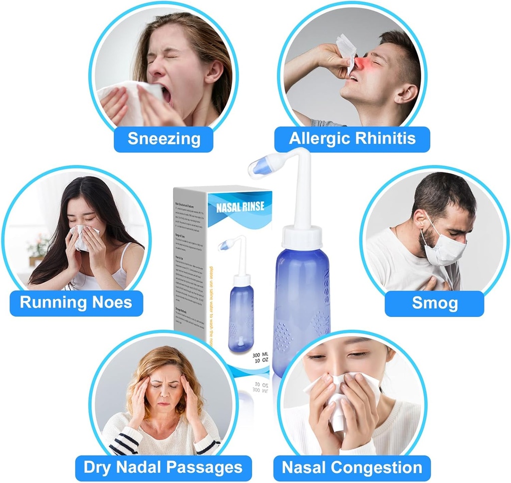 300 ML Nasal Rinse Neti Pot Sinus Rinse Bottle Gentle Nasal Wash Bottle Nose Cleaner Bequem für Erwachsene & Kid Effektive Druck Irrigatio mit 20 Nasal Wash Salt Packets BPA Kostenlos