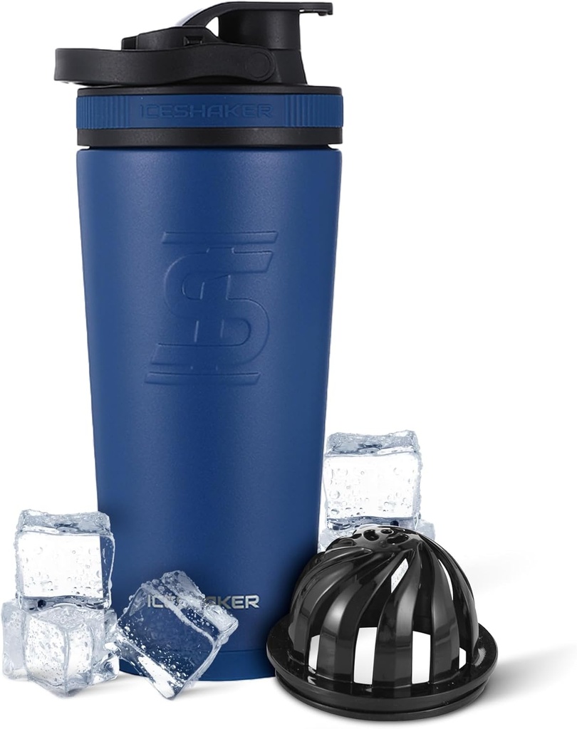 Ice Shaker Insulated Edelstahl Shaker Bottle | 26oz, Navy | Cold for 30+ Hours | Insulated Cup with Twist-on Agitator | Odor-Free Bottle for Protein Shakes, Water, Smoothies, Cocktails