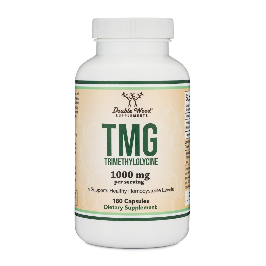 Double Wood Supplements TMG Trimethylglycine Supplement 1000mg pro Servierung, 180 Kapseln (TMG Supplements für Homocystein Control) Echte TMG mit Fishy Smell, Glutenfrei, Non-GMO