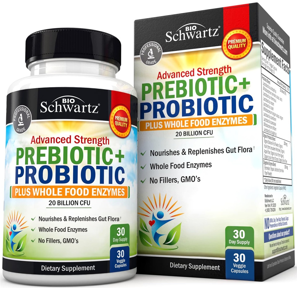Fortgeschrittene Präbiotika und Probiotika für Frauen und Männer, Immune, Verdauungs- und Gutgesundheit mit L. Reuteri, Inulin Fiber, Verdauungsenzyme, Non-GMO, Gluten-Free, Dairy-Free, 30 Kapseln